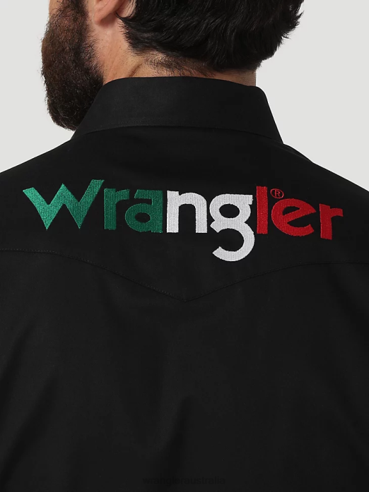 Logo Long Sleeve Button Down Solid Shirt Men Wrangler RHXV396 Clothing Black (112317124)
