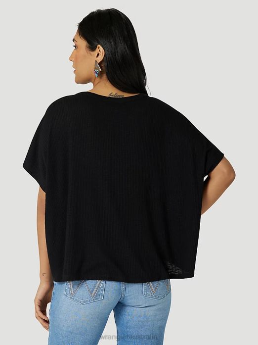 Long Sleeve One Point Front and Back Yokes Solid Top Women Wrangler RHXV888 Clothing Black (LW1002X)