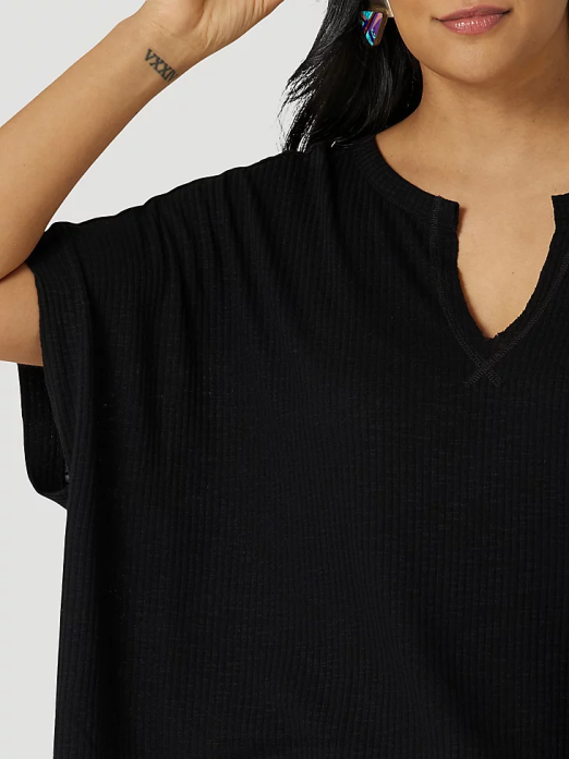 Long Sleeve One Point Front and Back Yokes Solid Top Women Wrangler RHXV888 Clothing Black (LW1002X)