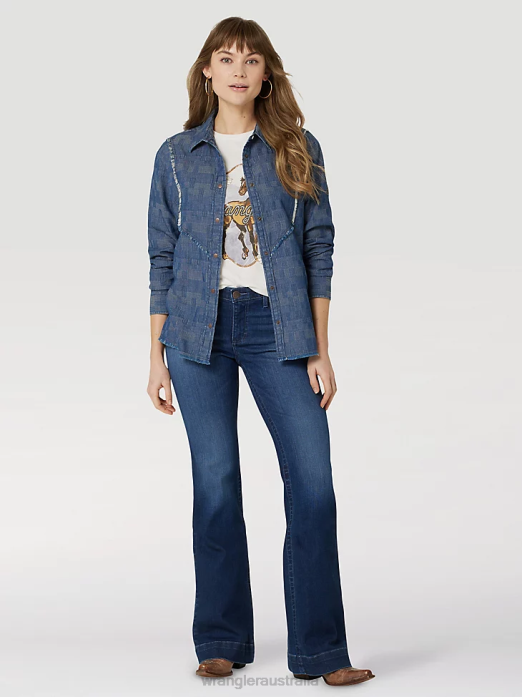 Long Sleeve One Point Front and Back Yokes Solid Top Women Wrangler RHXV888 Clothing Black (LW1002X)