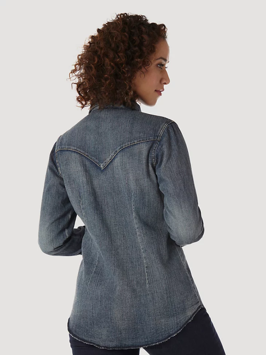 Long Sleeve One Point Front and Back Yokes Solid Top Women Wrangler RHXV888 Clothing Black (LW1002X)