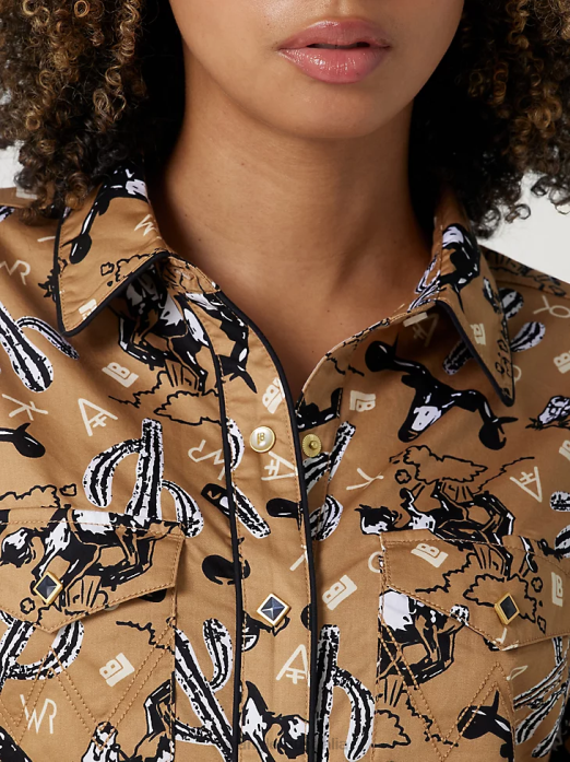 Long Sleeve One Point Front and Back Yokes Solid Top Women Wrangler RHXV888 Clothing Black (LW1002X)