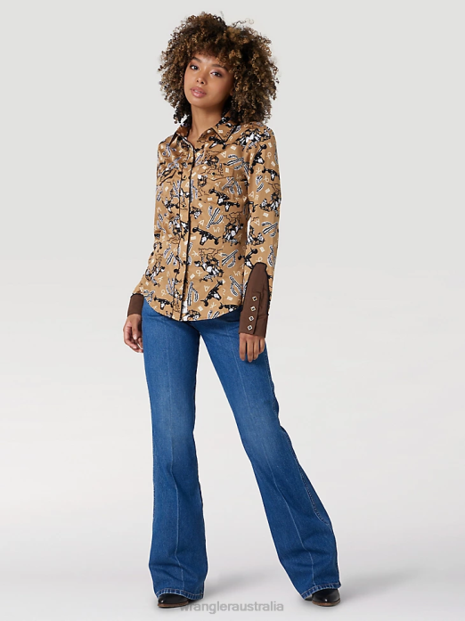 Long Sleeve One Point Front and Back Yokes Solid Top Women Wrangler RHXV888 Clothing Black (LW1002X)