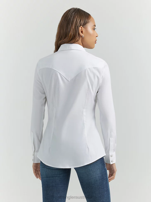 Long Sleeve One Point Front and Back Yokes Solid Top Women Wrangler RHXV889 Clothing White (LW1001W)