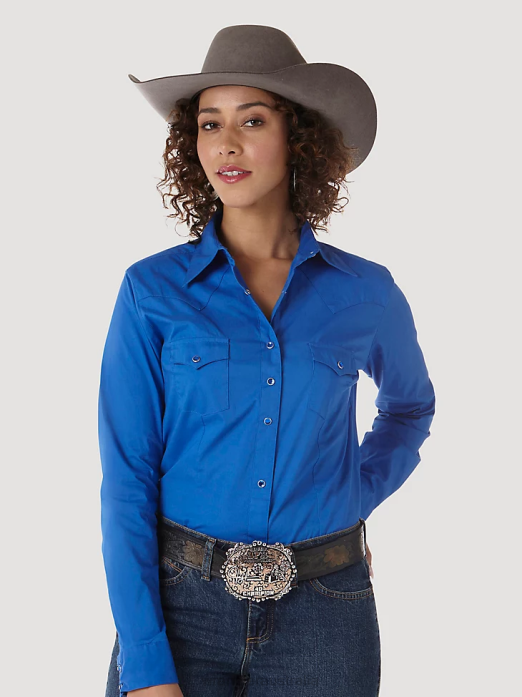 Long Sleeve One Point Front and Back Yokes Solid Top Women Wrangler RHXV890 Clothing Royal (LW1011B)