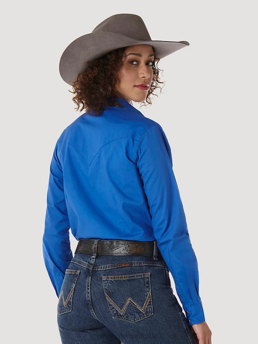 Long Sleeve One Point Front and Back Yokes Solid Top Women Wrangler RHXV890 Clothing Royal (LW1011B)