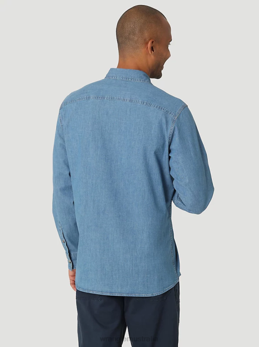 Long Sleeve Twill/Denim Shirt Men Wrangler RHXV375 Clothing Light Wash (112324398)