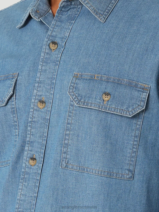 Long Sleeve Twill/Denim Shirt Men Wrangler RHXV375 Clothing Light Wash (112324398)