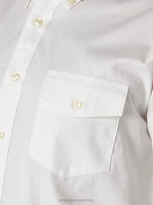 Painted Desert Long Sleeve Button Down Lightweight Solid Twill Shirt Men Wrangler RHXV298 Clothing White (71135CH)