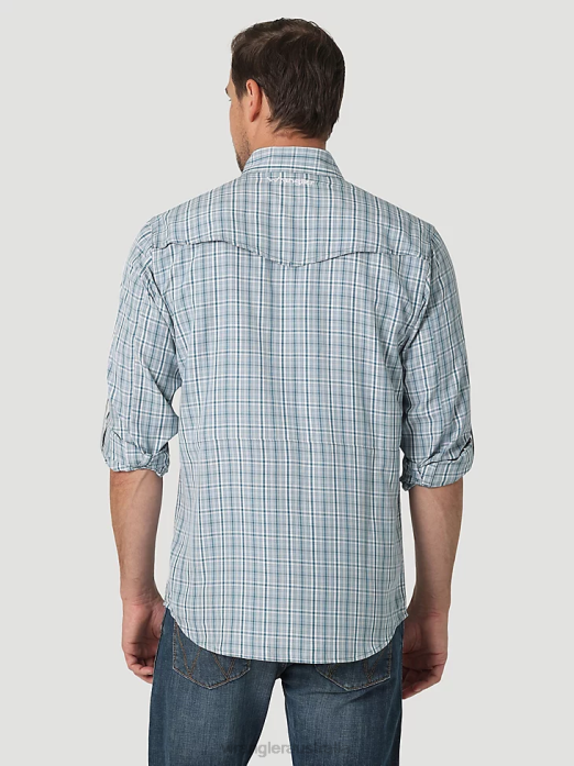 Performance Snap Long Sleeve Plaid Shirt Men Wrangler RHXV434 Clothing Teal Plaid (112326180)