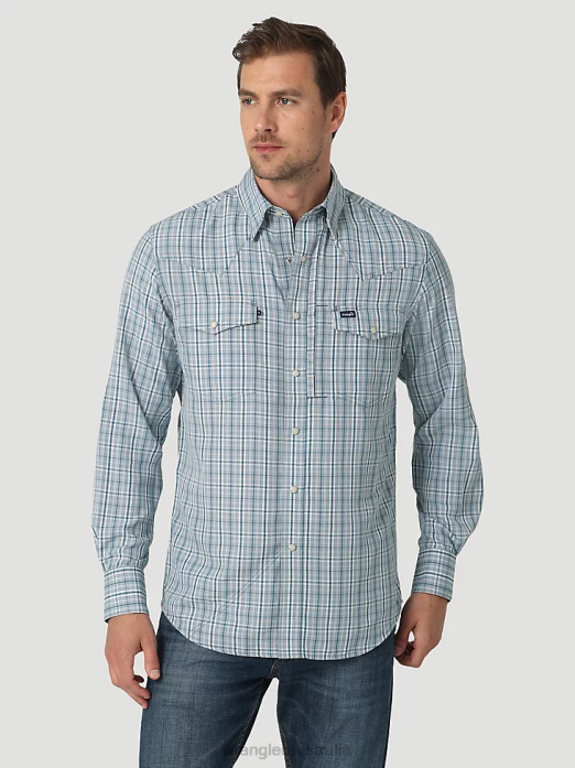 Performance Snap Long Sleeve Plaid Shirt Men Wrangler RHXV434 Clothing Teal Plaid (112326180)
