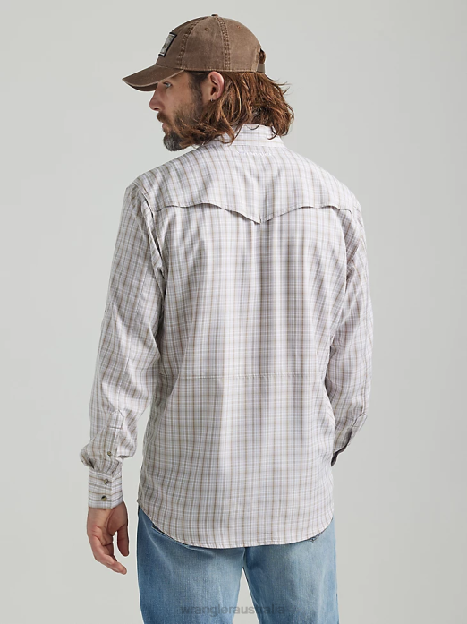 Performance Snap Long Sleeve Plaid Shirt Men Wrangler RHXV435 Clothing Tan Plaid (112326185)