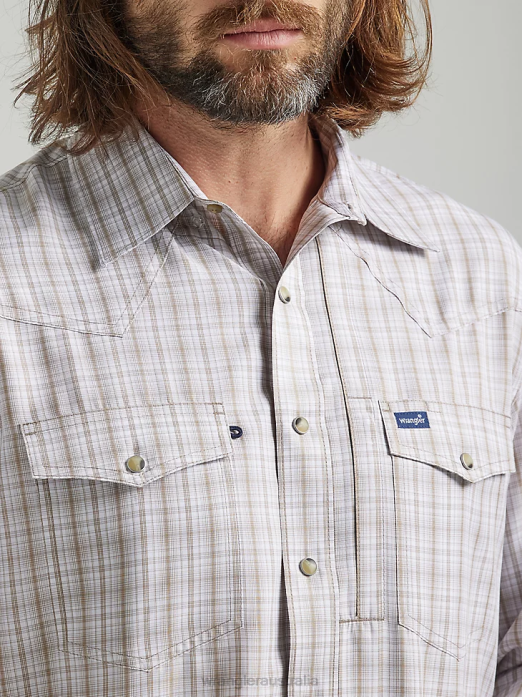 Performance Snap Long Sleeve Plaid Shirt Men Wrangler RHXV435 Clothing Tan Plaid (112326185)