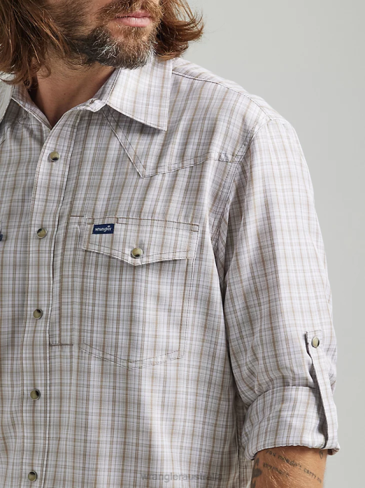 Performance Snap Long Sleeve Plaid Shirt Men Wrangler RHXV435 Clothing Tan Plaid (112326185)