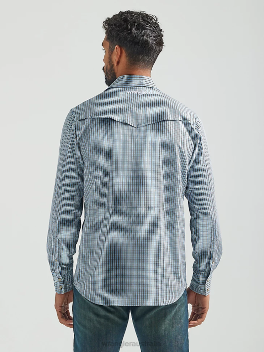Performance Snap Long Sleeve Plaid Shirt Men Wrangler RHXV436 Clothing Blue Gray (112326154)