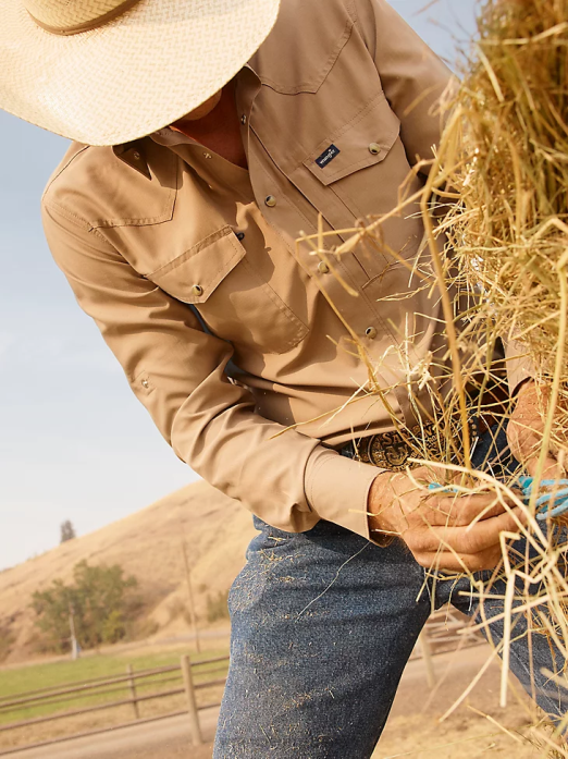 Performance Snap Long Sleeve Solid Shirt Men Wrangler RHXV432 Clothing Overcast (112323768)