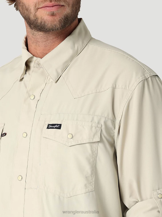 Performance Snap Long Sleeve Solid Shirt Men Wrangler RHXV432 Clothing Overcast (112323768)