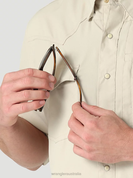 Performance Snap Long Sleeve Solid Shirt Men Wrangler RHXV432 Clothing Overcast (112323768)