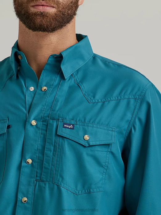 Performance Snap Long Sleeve Solid Shirt Men Wrangler RHXV433 Clothing Deep Teal (112326173)