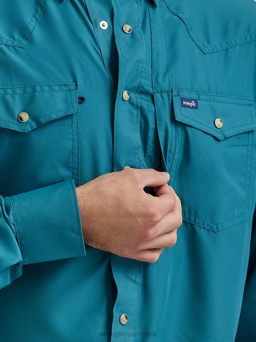 Performance Snap Long Sleeve Solid Shirt Men Wrangler RHXV433 Clothing Deep Teal (112326173)