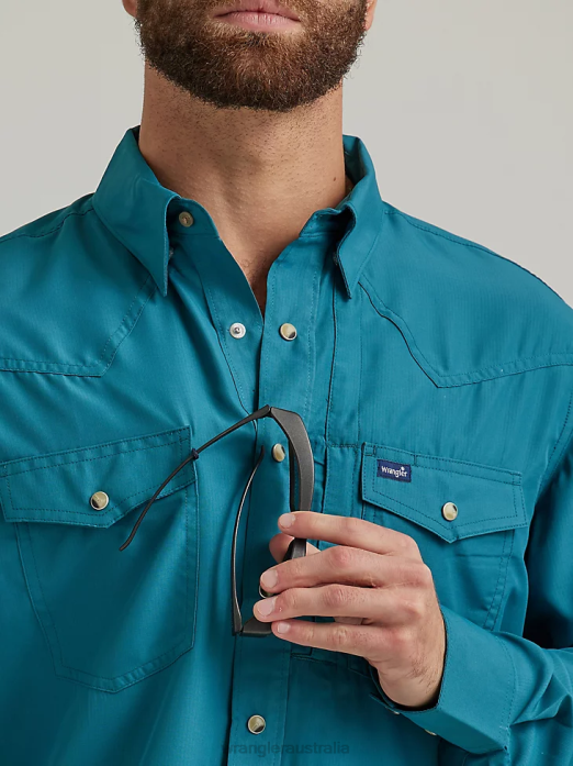 Performance Snap Long Sleeve Solid Shirt Men Wrangler RHXV433 Clothing Deep Teal (112326173)
