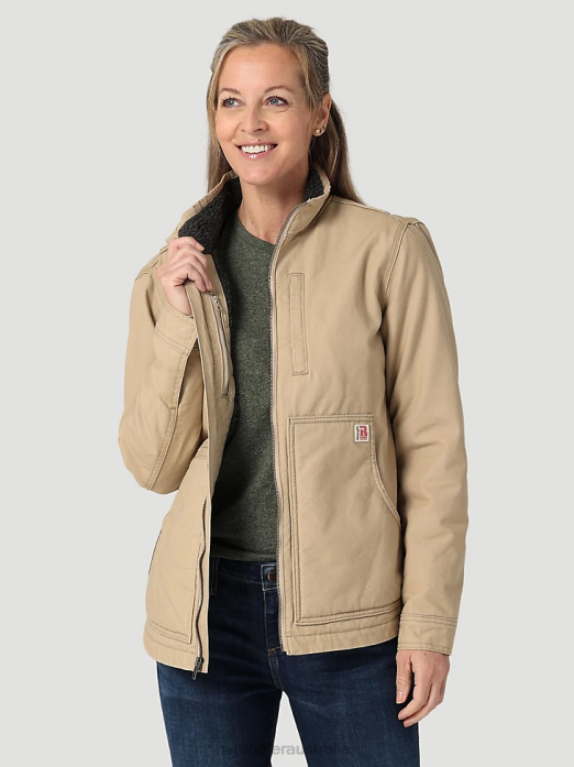 RIGGS Tough Layers Sherpa Lined Canvas Jacket Women Wrangler RHXV863 Clothing Golden Khaki (112318477)