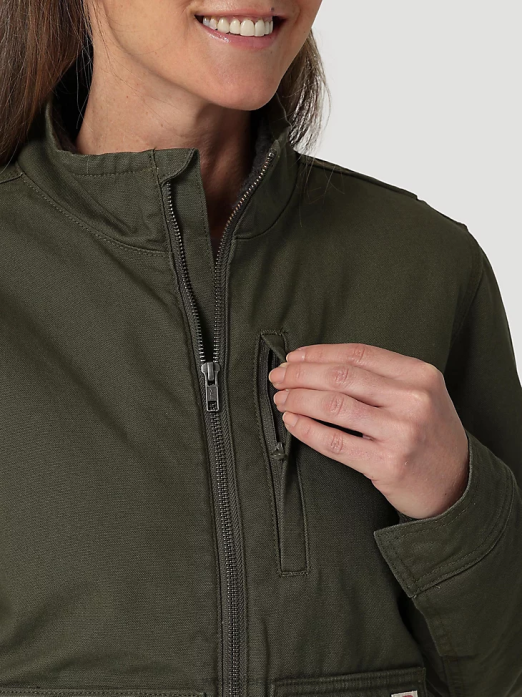 RIGGS Tough Layers Sherpa Lined Canvas Jacket Women Wrangler RHXV864 Clothing Loden (112318476)