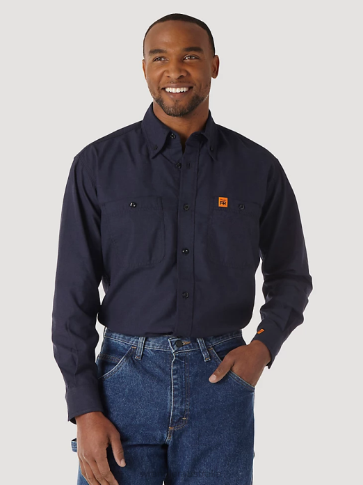 RIGGS Workwear FR Flame Resistant Twill Solid Work Shirt Men Wrangler RHXV402 Clothing Navy (FR3W01N)