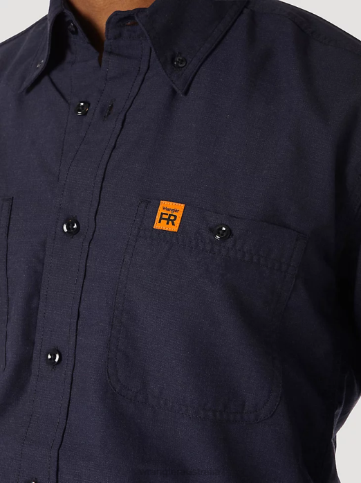 RIGGS Workwear FR Flame Resistant Twill Solid Work Shirt Men Wrangler RHXV402 Clothing Navy (FR3W01N)