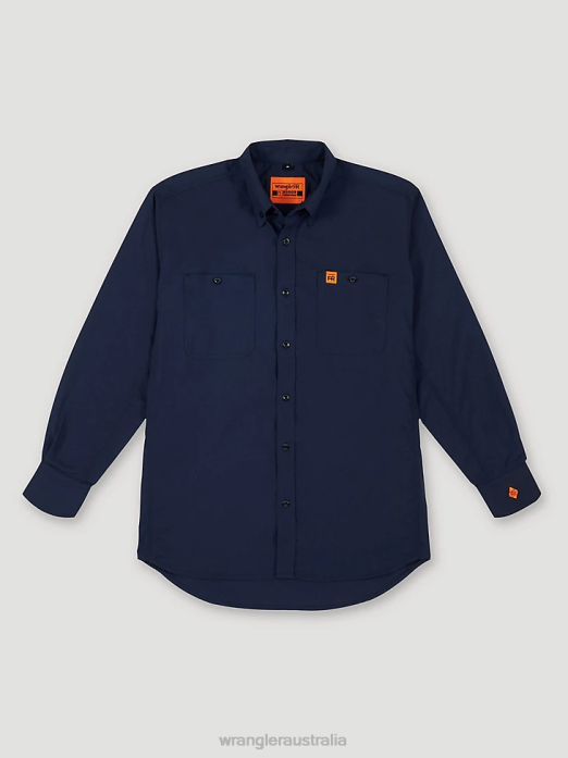 RIGGS Workwear FR Flame Resistant Twill Solid Work Shirt Men Wrangler RHXV402 Clothing Navy (FR3W01N)
