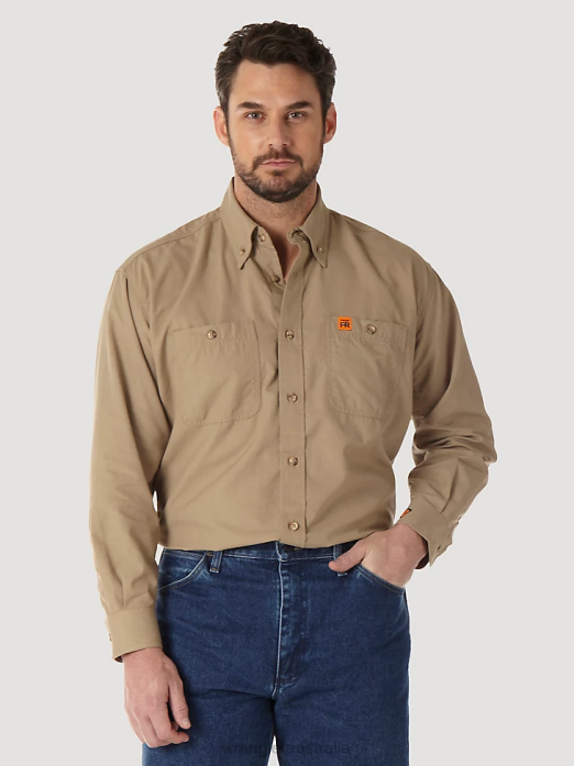 RIGGS Workwear FR Flame Resistant Twill Solid Work Shirt Men Wrangler RHXV403 Clothing Khaki (FR3W01K)