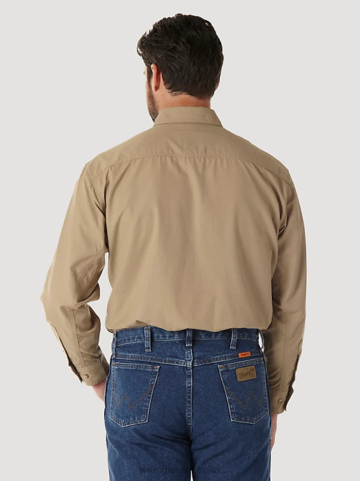 RIGGS Workwear FR Flame Resistant Twill Solid Work Shirt Men Wrangler RHXV403 Clothing Khaki (FR3W01K)
