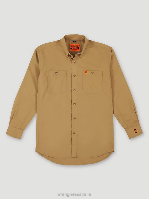 RIGGS Workwear FR Flame Resistant Twill Solid Work Shirt Men Wrangler RHXV403 Clothing Khaki (FR3W01K)