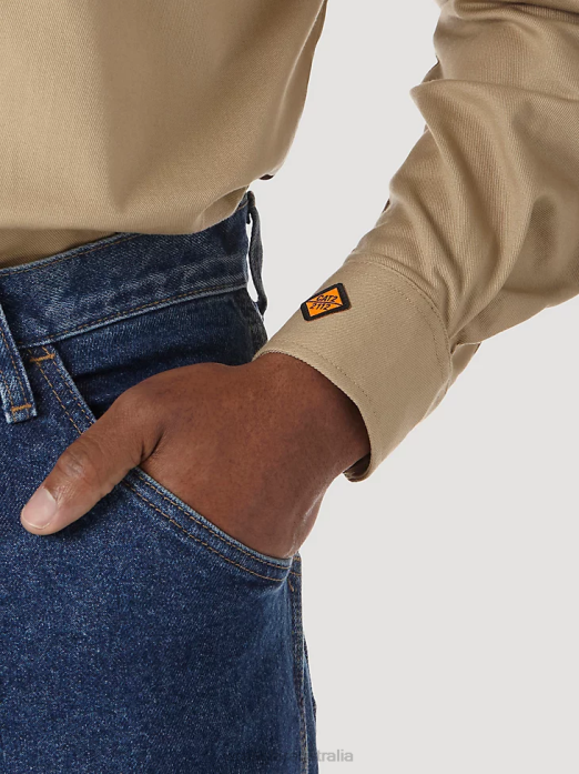 RIGGS Workwear FR Flame Resistant Work Shirt Men Wrangler RHXV405 Clothing Khaki (FR3W5KH)