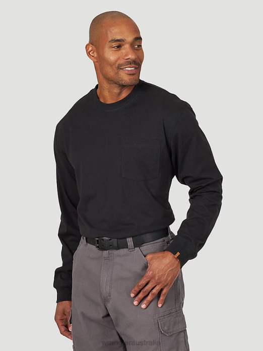 RIGGS Workwear Long Sleeve 1 Pocket Performance T-Shirt Men Wrangler RHXV284 Clothing Black (3W702BK)