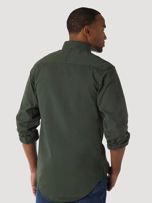 RIGGS Workwear Long Sleeve Button Down Solid Twill Work Shirt Men Wrangler RHXV349 Clothing Forest Green (3W501FG)