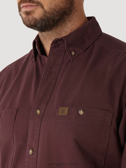 RIGGS Workwear Long Sleeve Button Down Solid Twill Work Shirt Men Wrangler RHXV352 Clothing Burgundy (3W501BG)