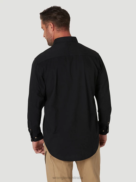 RIGGS Workwear Long Sleeve Button Down Solid Twill Work Shirt Men Wrangler RHXV353 Clothing Black (103W501BK)