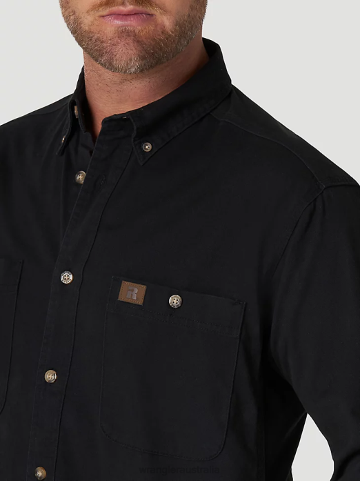 RIGGS Workwear Long Sleeve Button Down Solid Twill Work Shirt Men Wrangler RHXV353 Clothing Black (103W501BK)