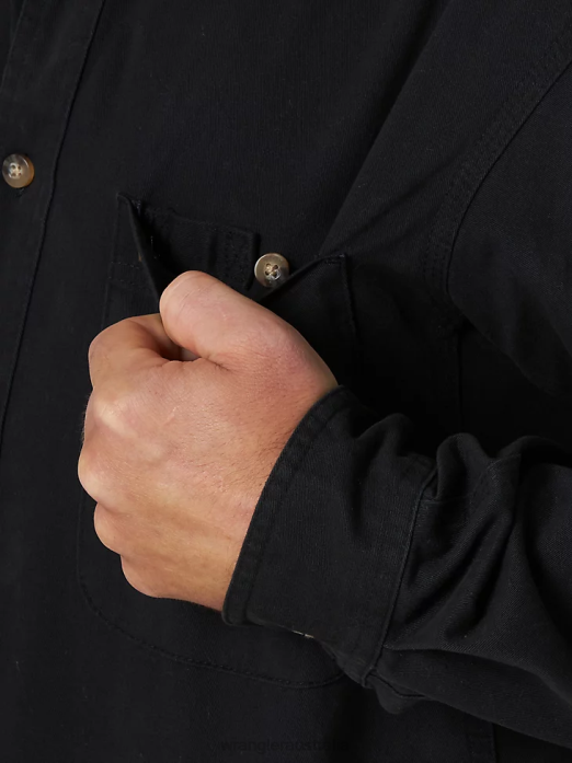 RIGGS Workwear Long Sleeve Button Down Solid Twill Work Shirt Men Wrangler RHXV353 Clothing Black (103W501BK)