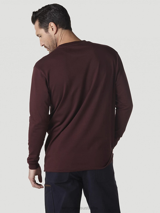 RIGGS Workwear Long Sleeve Pocket T-Shirt Men Wrangler RHXV274 Clothing Burgundy (3W710BG)