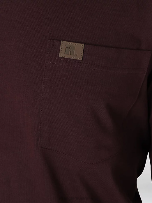 RIGGS Workwear Long Sleeve Pocket T-Shirt Men Wrangler RHXV274 Clothing Burgundy (3W710BG)