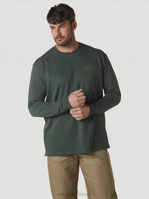 RIGGS Workwear Long Sleeve Pocket T-Shirt Men Wrangler RHXV275 Clothing Forest Green (3W710FG)
