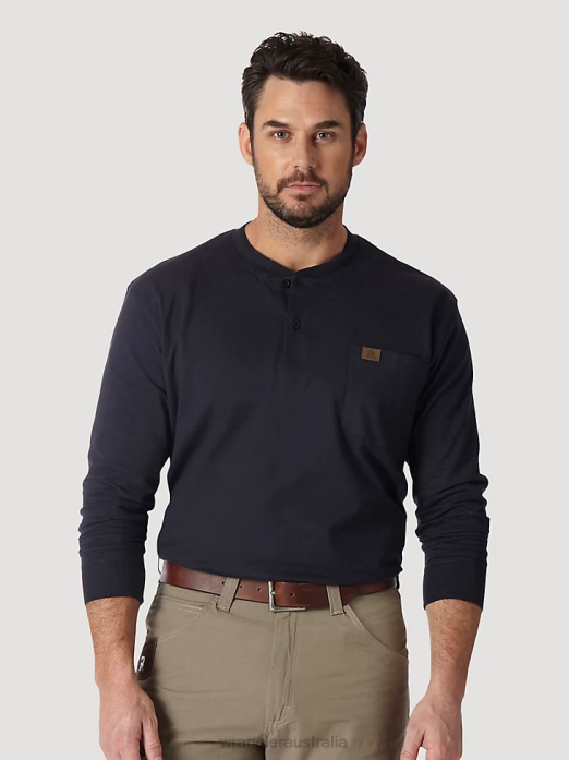 RIGGS Workwear Long Sleeve Solid Henley Men Wrangler RHXV287 Clothing Navy (3W750NV)