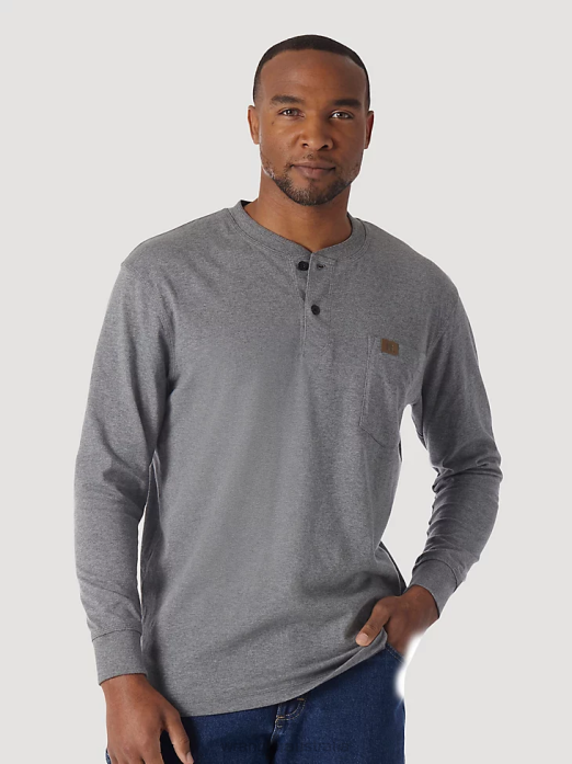 RIGGS Workwear Long Sleeve Solid Henley Men Wrangler RHXV288 Clothing Charcoal Grey (3W750CH)