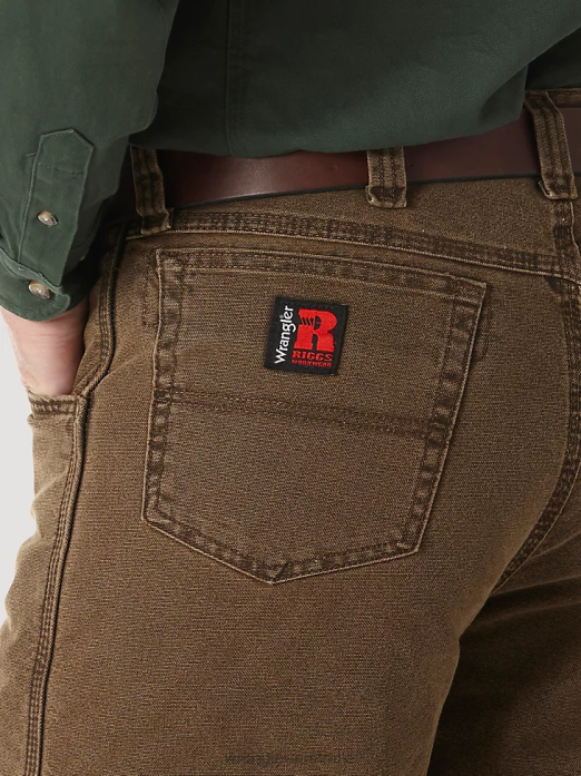 RIGGS Workwear Quilted Lined Five Pocket Jean Men Wrangler RHXV192 Clothing Night Brown (3W055NB)