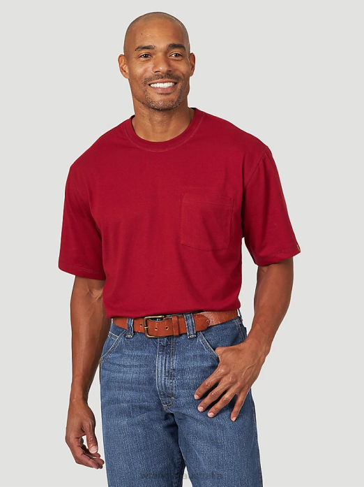 RIGGS Workwear Short Sleeve 1 Pocket Performance T-Shirt Men Wrangler RHXV276 Clothing Currant Red (3W701CR)