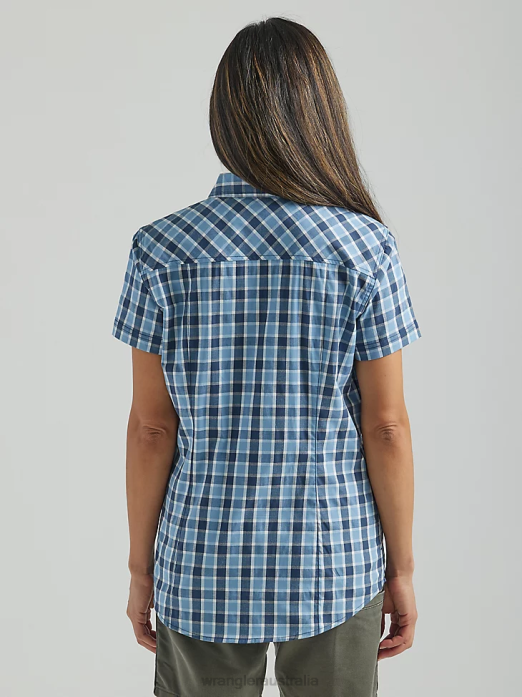 RIGGS Workwear Short Sleeve Foreman Button Down Shirt Women Wrangler RHXV907 Clothing Blue Deep (112325690)