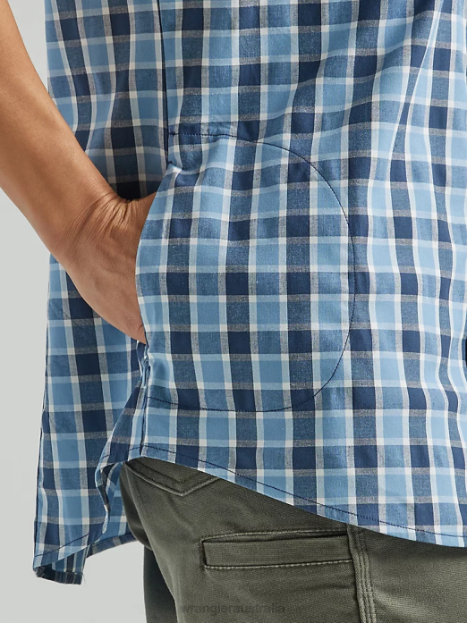 RIGGS Workwear Short Sleeve Foreman Button Down Shirt Women Wrangler RHXV907 Clothing Blue Deep (112325690)