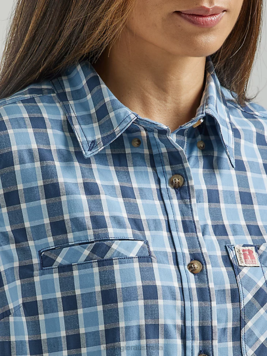 RIGGS Workwear Short Sleeve Foreman Button Down Shirt Women Wrangler RHXV907 Clothing Blue Deep (112325690)
